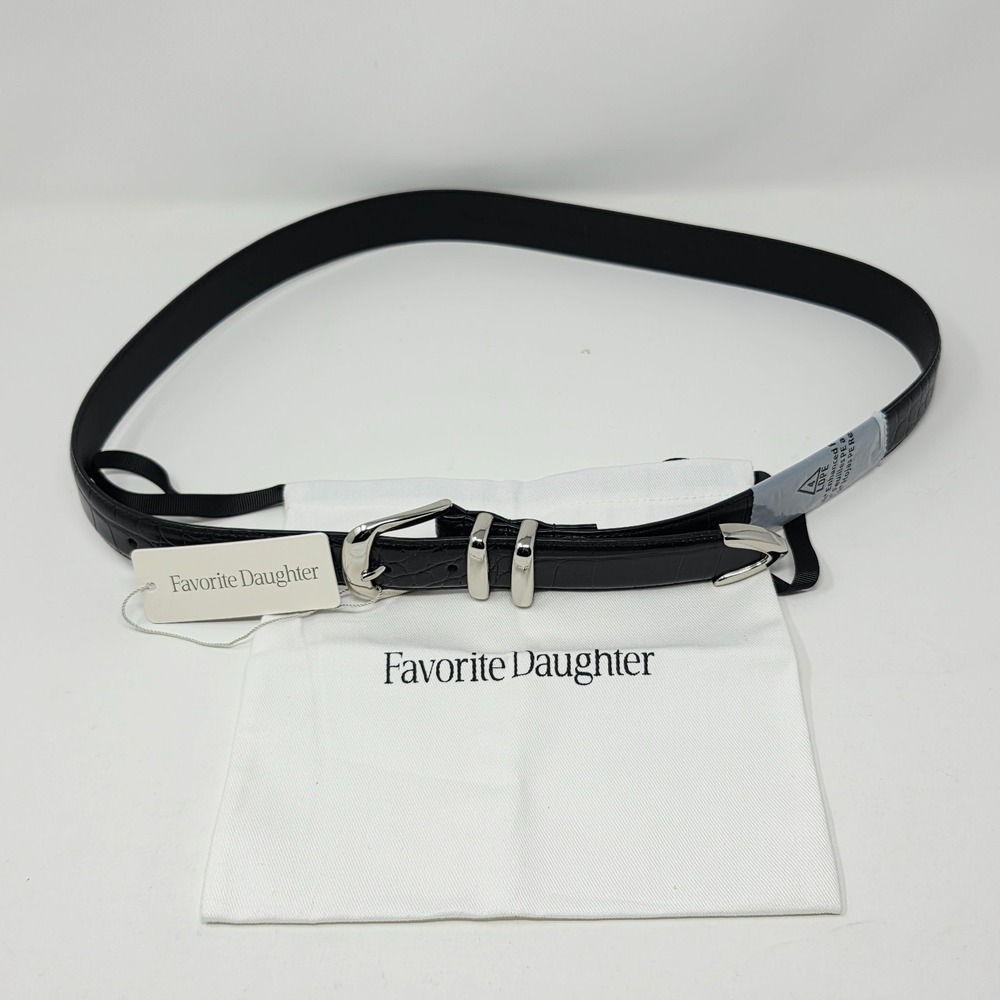 Favorite Daughter The Jordan Croc Embossed Belt Size Large Black Nickle Buckle - Picture 2 of 5